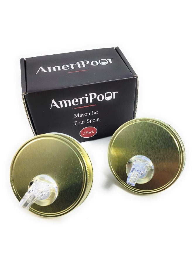 AmeriPour - Wide Mouth Mason Jar Pour Spouts For Moonshine And Whiskey - Made 100% In The USA. Free Flow Mason Jar Spouts That Don't Leak. No Cracks, Just A Perfect Pour Everytime. 2 Pack - Image 1